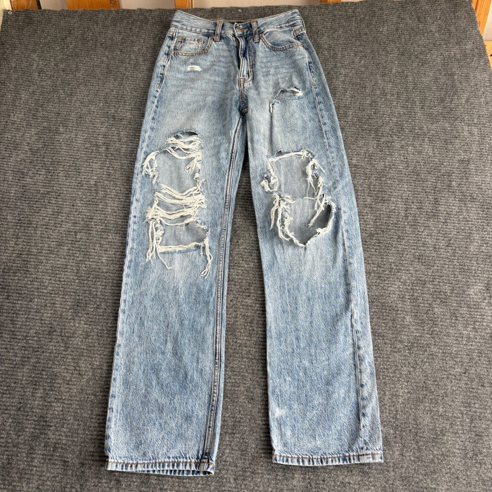Aeropostale High Rise Baggy Distressed Jeans Light Wash Blue 00 Reg 31 Inseam